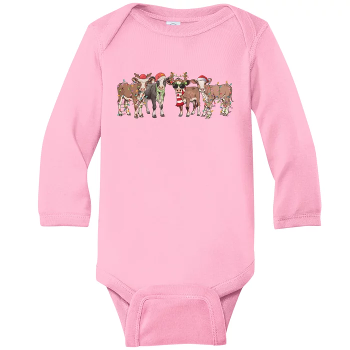 Cow Christmas Light Mooey Christmas Farm Animal Baby Long Sleeve Bodysuit