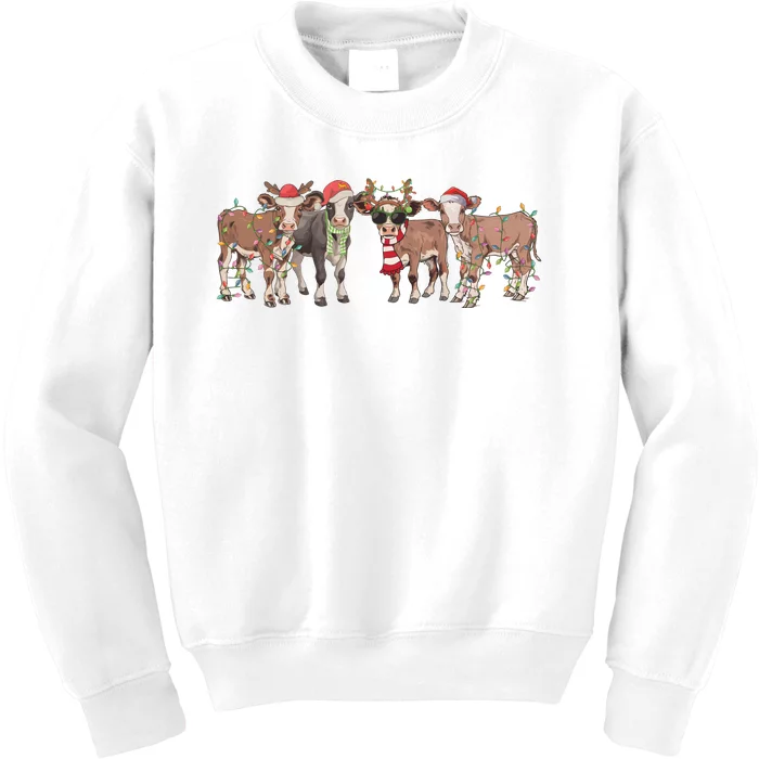 Cow Christmas Light Mooey Christmas Farm Animal Kids Sweatshirt