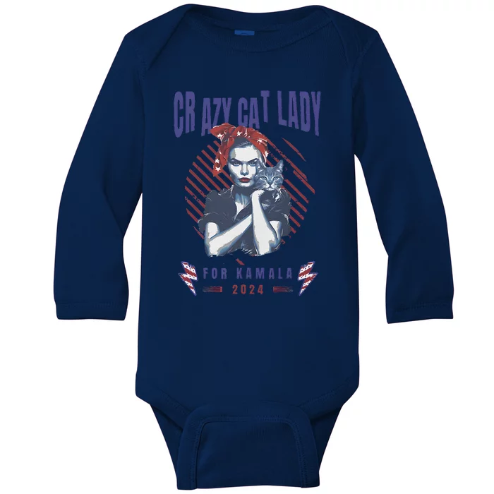 Crazy Cat Lady For Kamala 2024 Gift Baby Long Sleeve Bodysuit