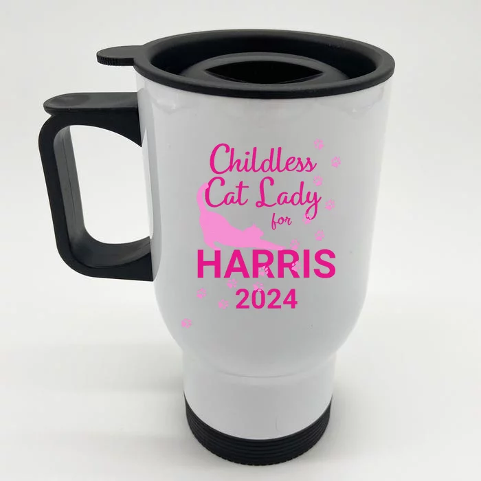 Childless Cat Lady For Harris 2024 Front & Back Stainless Steel Travel Mug