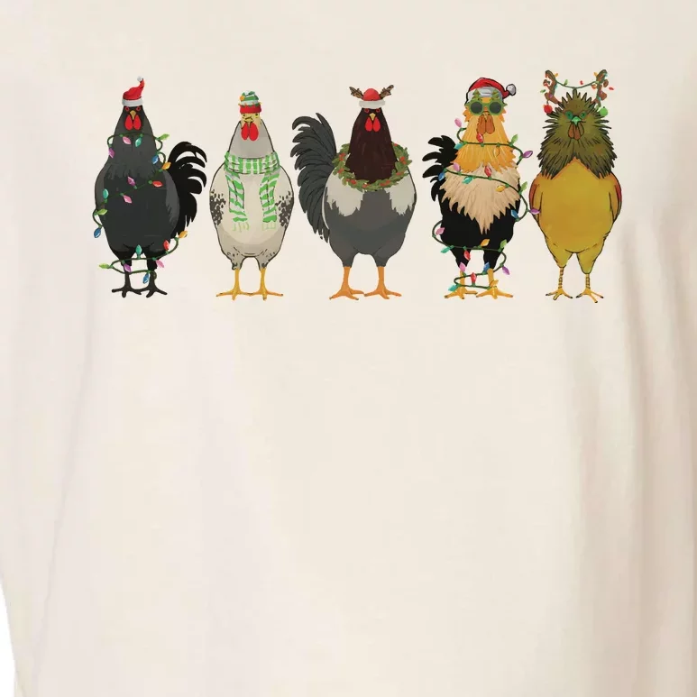 Chicken Christmas Lights Farm Animal Christmas Funny Chicken Lover Xmas Garment-Dyed Women's Muscle Tee