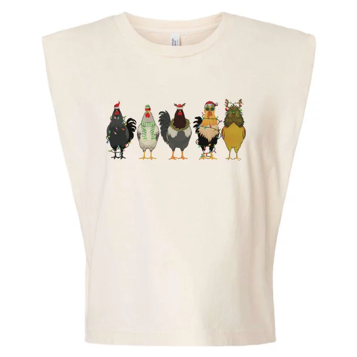 Chicken Christmas Lights Farm Animal Christmas Funny Chicken Lover Xmas Garment-Dyed Women's Muscle Tee