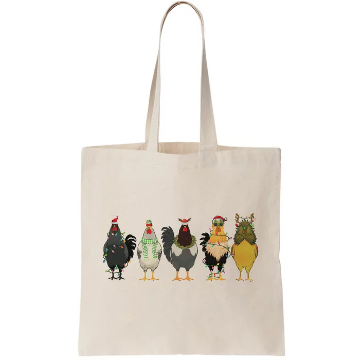 Chicken Christmas Lights Farm Animal Christmas Funny Chicken Lover Xmas Tote Bag