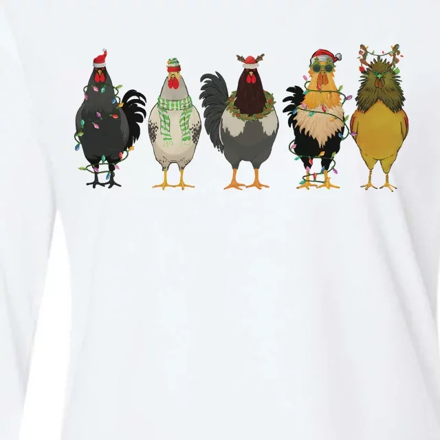 Chicken Christmas Lights Farm Animal Christmas Funny Chicken Lover Xmas Womens Cotton Relaxed Long Sleeve T-Shirt