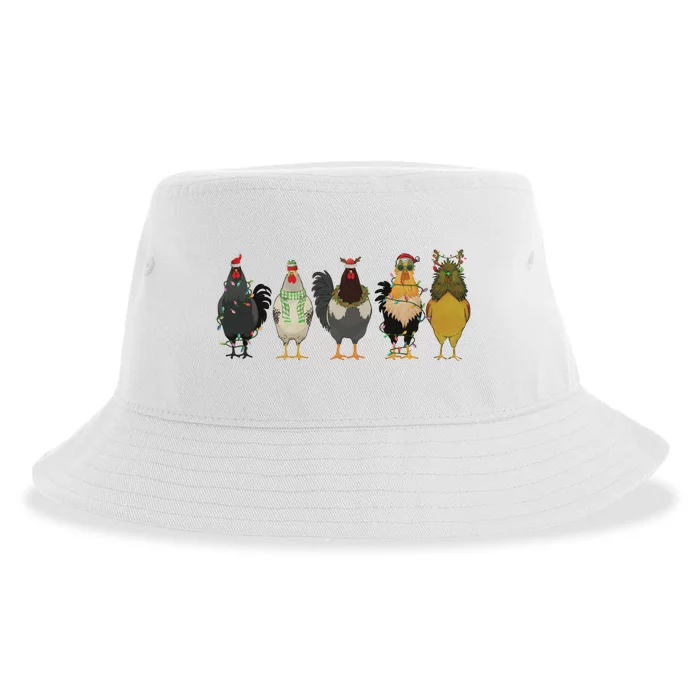 Chicken Christmas Lights Farm Animal Christmas Funny Chicken Lover Xmas Sustainable Bucket Hat