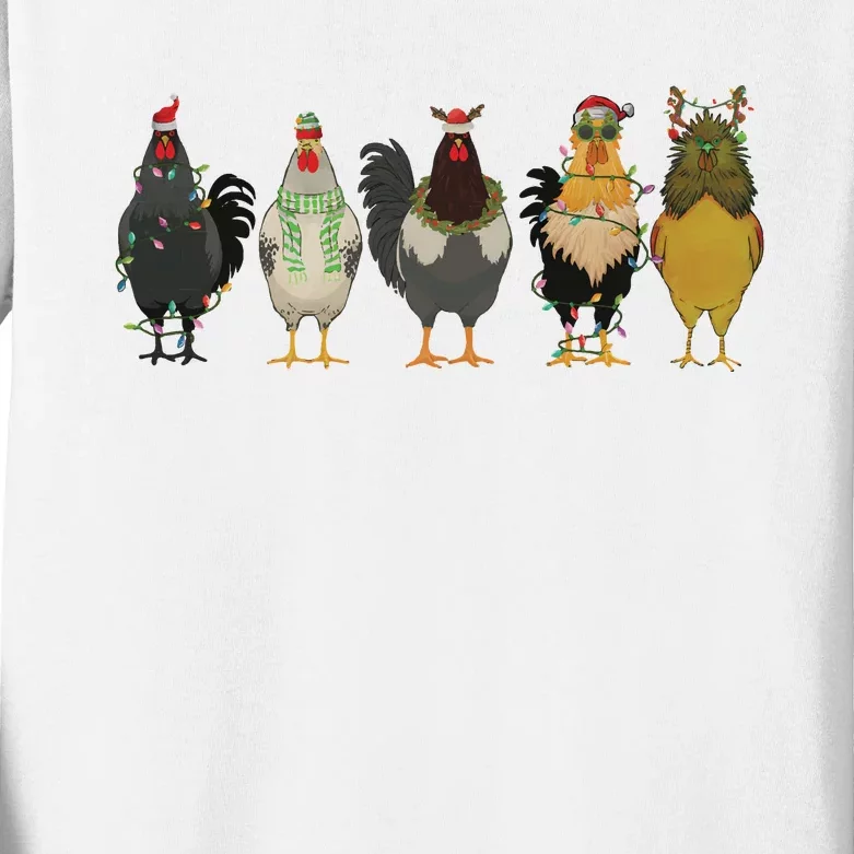 Chicken Christmas Lights Farm Animal Christmas Funny Chicken Lover Xmas Kids Long Sleeve Shirt