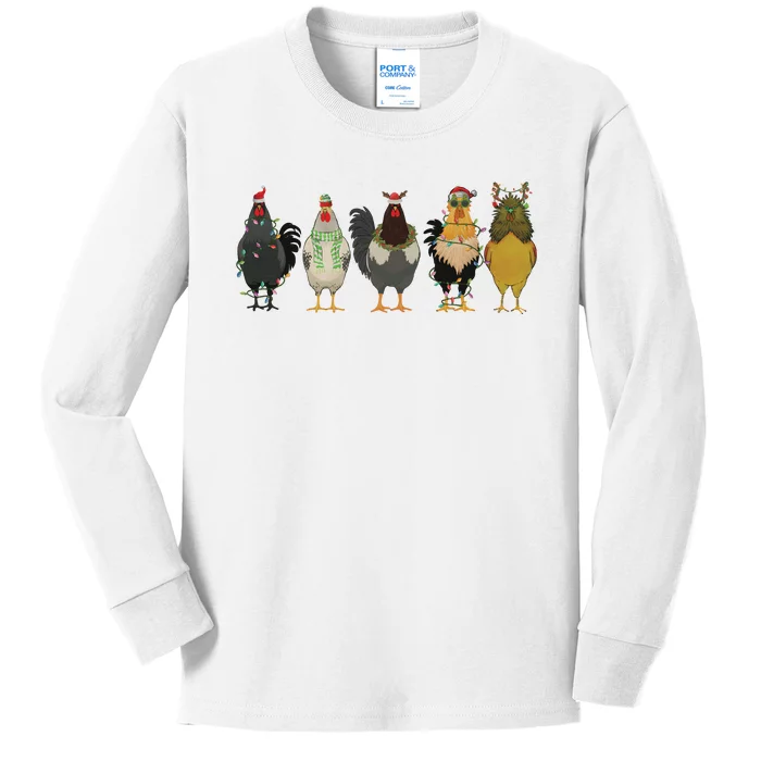 Chicken Christmas Lights Farm Animal Christmas Funny Chicken Lover Xmas Kids Long Sleeve Shirt