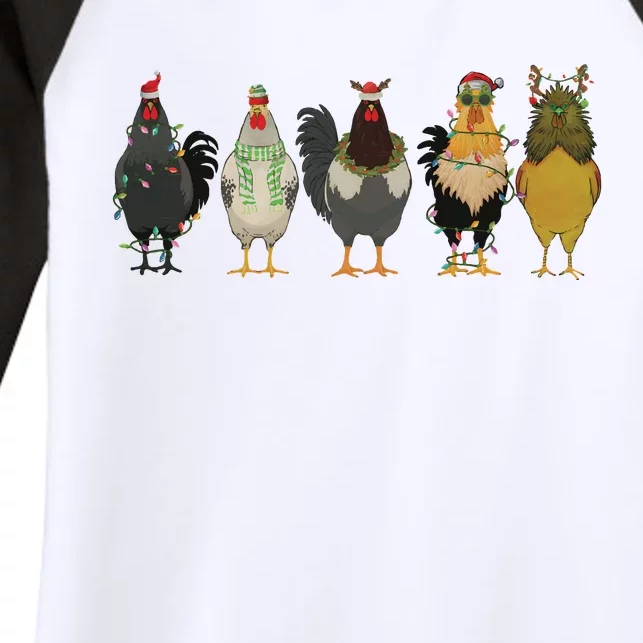 Chicken Christmas Lights Farm Animal Christmas Funny Chicken Lover Xmas Women's Tri-Blend 3/4-Sleeve Raglan Shirt