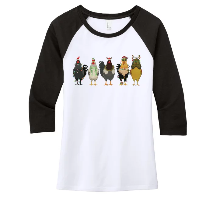 Chicken Christmas Lights Farm Animal Christmas Funny Chicken Lover Xmas Women's Tri-Blend 3/4-Sleeve Raglan Shirt