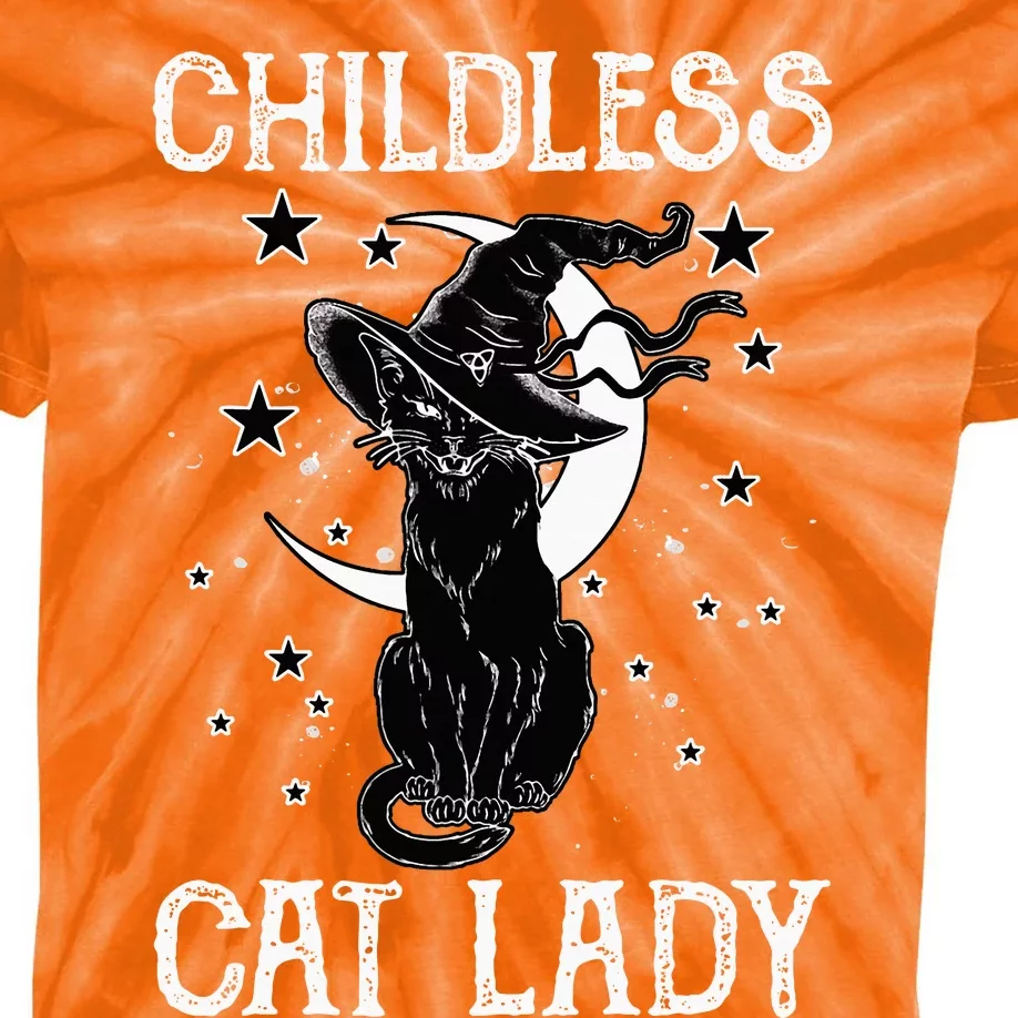 Childless Cat Lady Halloween Cat Kids Tie-Dye T-Shirt