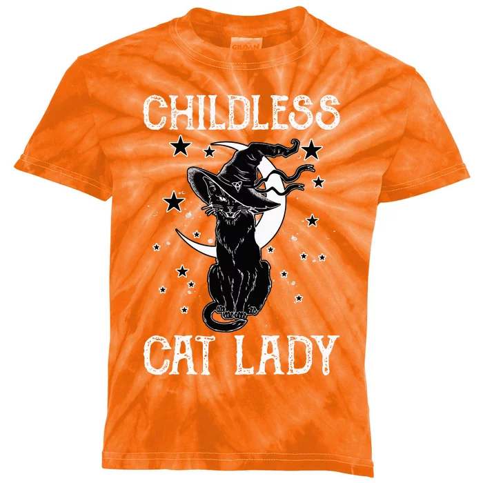 Childless Cat Lady Halloween Cat Kids Tie-Dye T-Shirt