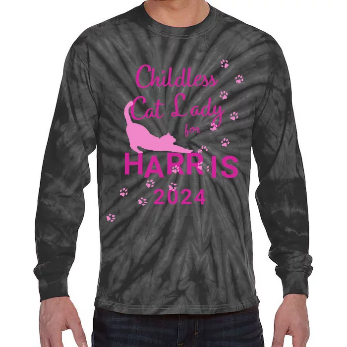 Childless Cat Lady For Harris 2024 Gift Tie-Dye Long Sleeve Shirt