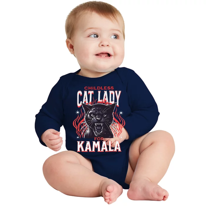 Childless Cat Lady For Kamala Harris 2024 President Election Baby Long Sleeve Bodysuit