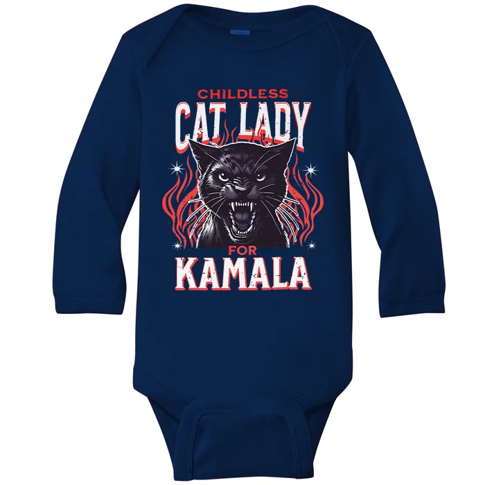 Childless Cat Lady For Kamala Harris 2024 President Election Baby Long Sleeve Bodysuit