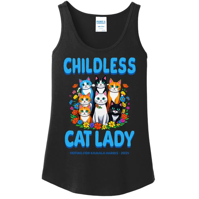 Childless Cat Lady For Kamala Harris President 2024 Campaign Ladies Essential Tank