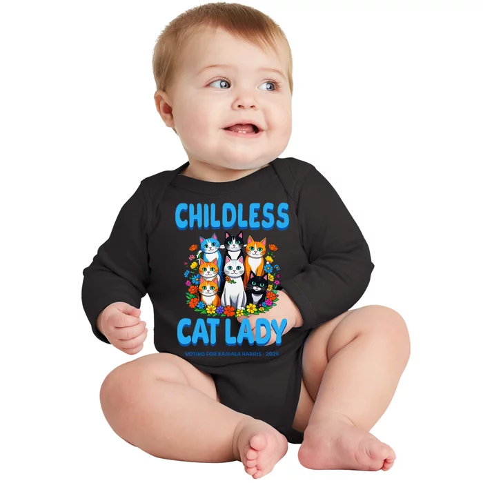 Childless Cat Lady For Kamala Harris President 2024 Campaign Baby Long Sleeve Bodysuit