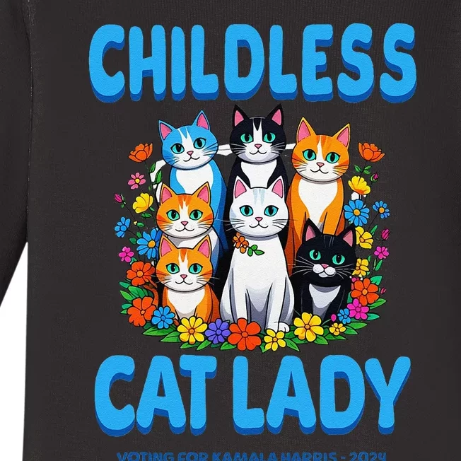 Childless Cat Lady For Kamala Harris President 2024 Campaign Baby Long Sleeve Bodysuit