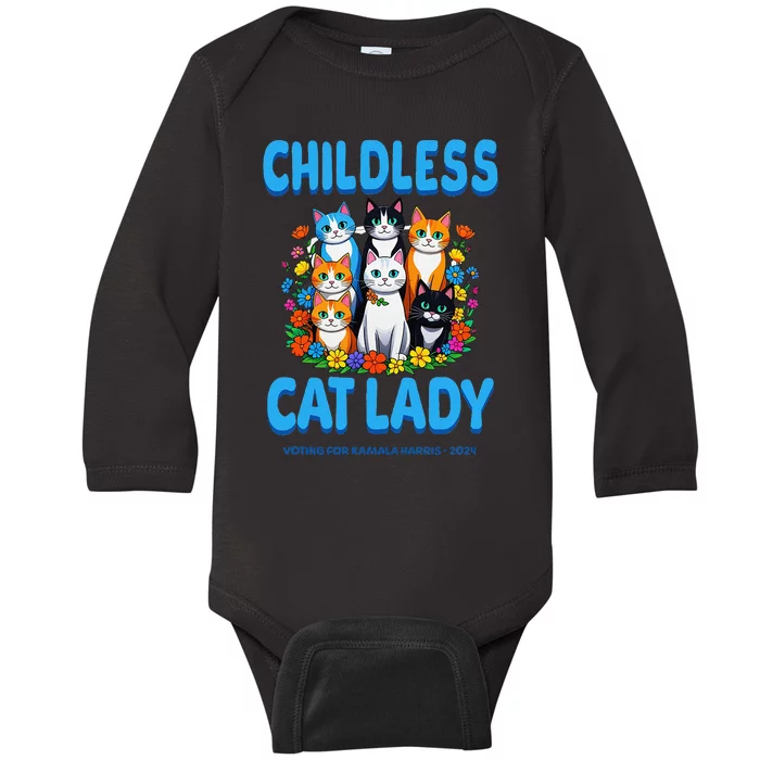 Childless Cat Lady For Kamala Harris President 2024 Campaign Baby Long Sleeve Bodysuit