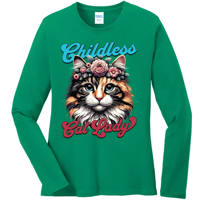 Childless Cat Lady Funny Cat Lover Ladies Long Sleeve Shirt