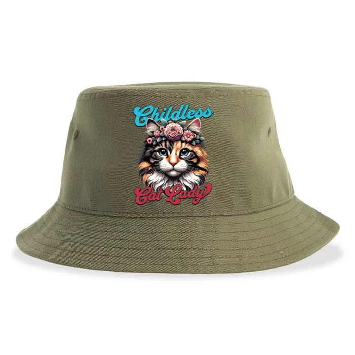 Childless Cat Lady Funny Cat Lover Sustainable Bucket Hat