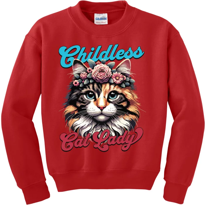 Childless Cat Lady Funny Cat Lover Kids Sweatshirt