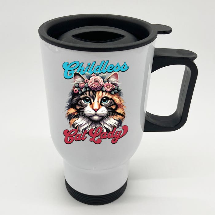 Childless Cat Lady Funny Cat Lover Front & Back Stainless Steel Travel Mug