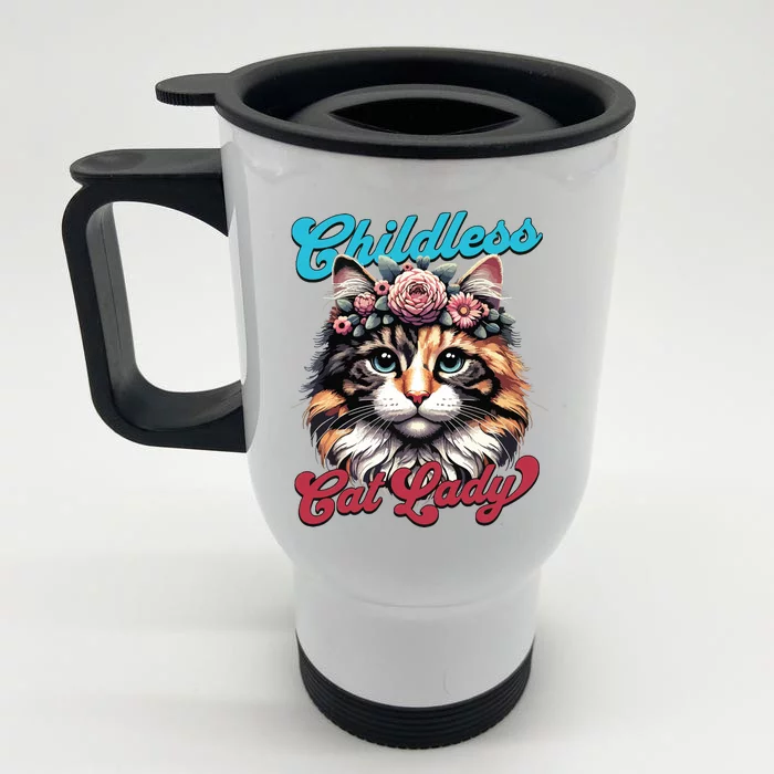 Childless Cat Lady Funny Cat Lover Front & Back Stainless Steel Travel Mug