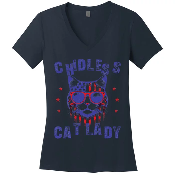 Childless Cat Ladies For Kamala Harris 2024 Election Vintage Women's V-Neck T-Shirt