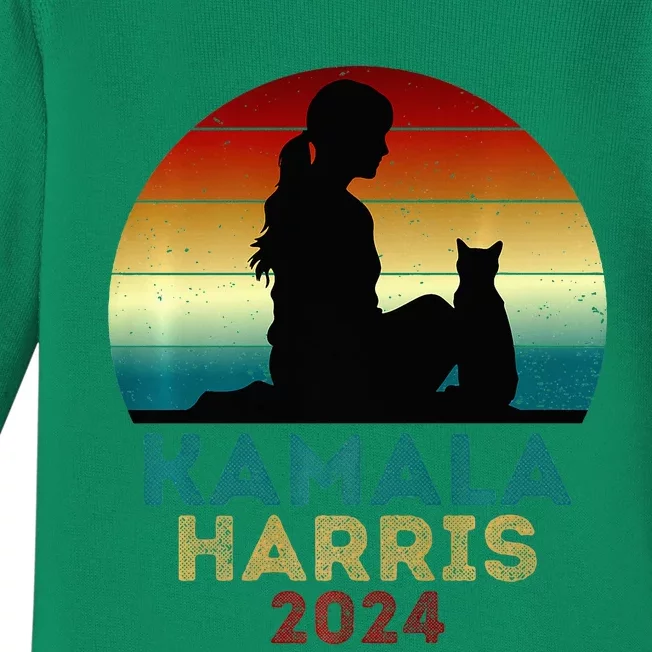 Childless Cat Lady For Kamala Harris President 2024 Baby Long Sleeve Bodysuit