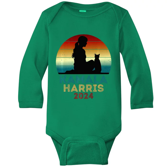 Childless Cat Lady For Kamala Harris President 2024 Baby Long Sleeve Bodysuit