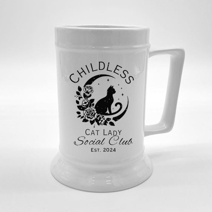 Childless Cat Lady Social Club Meme Cat Kamala Harris 2024 Gift Front & Back Beer Stein