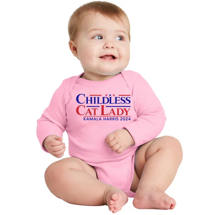 Childless Cat Lady Kamala 2024 Harris Funny President 2024 Baby Long Sleeve Bodysuit