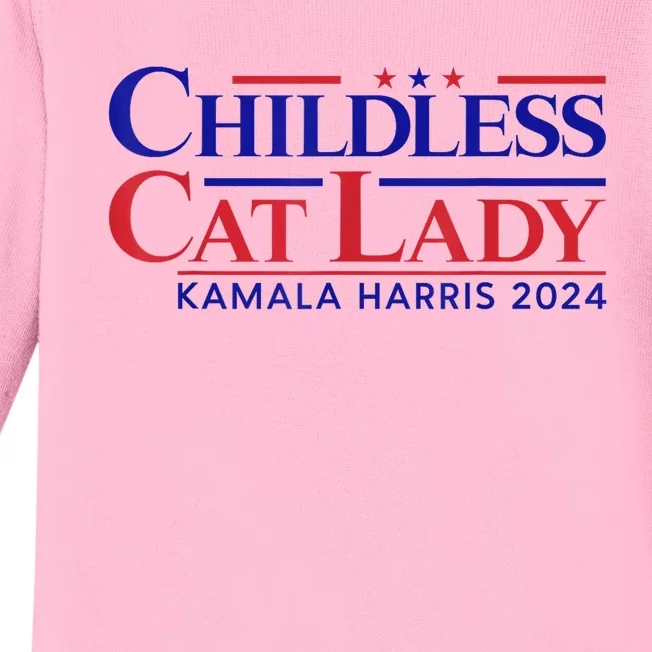 Childless Cat Lady Kamala 2024 Harris Funny President 2024 Baby Long Sleeve Bodysuit