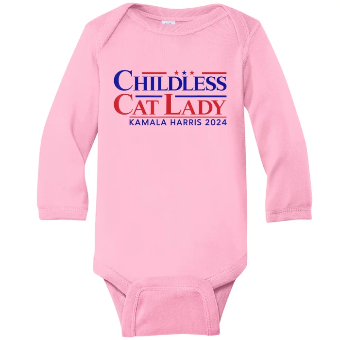 Childless Cat Lady Kamala 2024 Harris Funny President 2024 Baby Long Sleeve Bodysuit