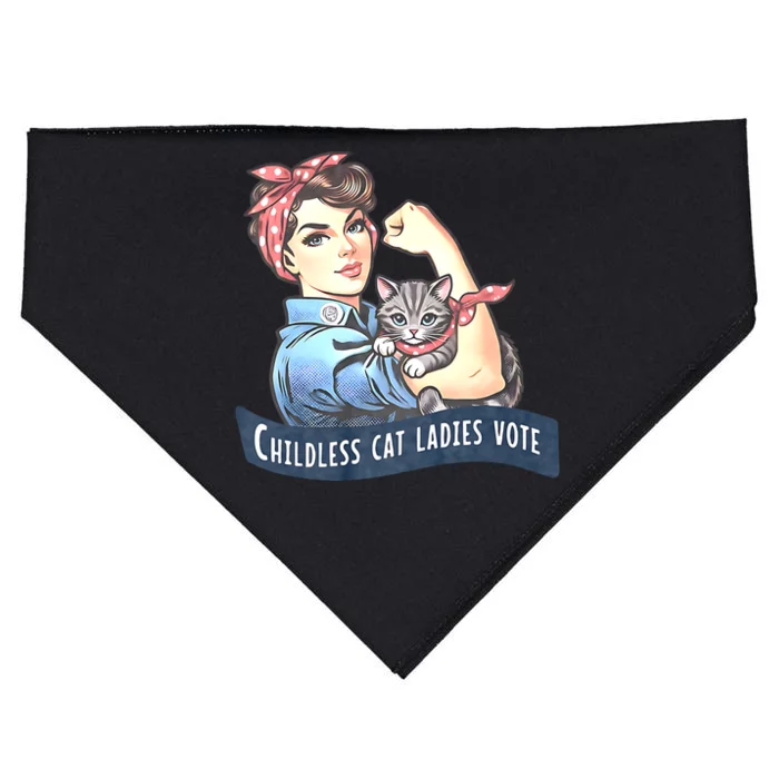 Childless Cat Ladies Vote Rosie The Riveter Election 2024 USA-Made Doggie Bandana