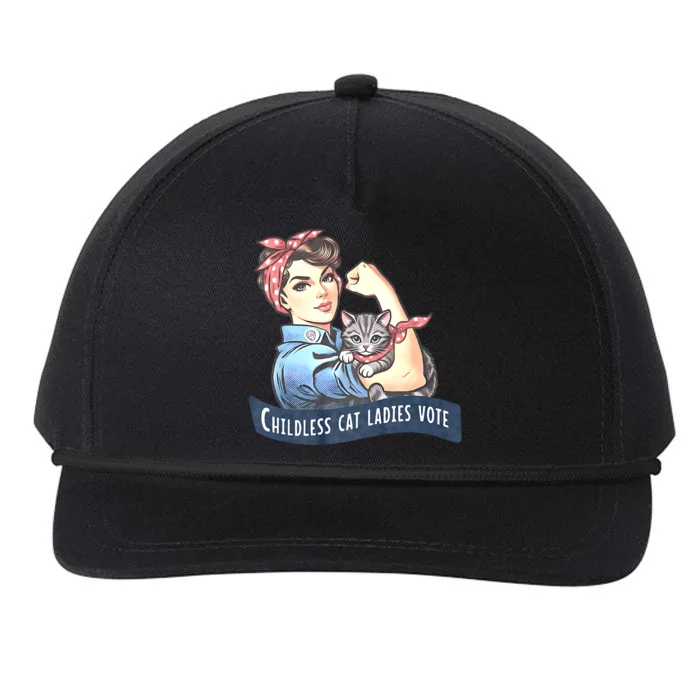 Childless Cat Ladies Vote Rosie The Riveter Election 2024 Snapback Five-Panel Rope Hat