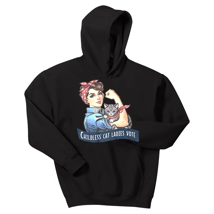 Childless Cat Ladies Vote Rosie The Riveter Election 2024 Kids Hoodie