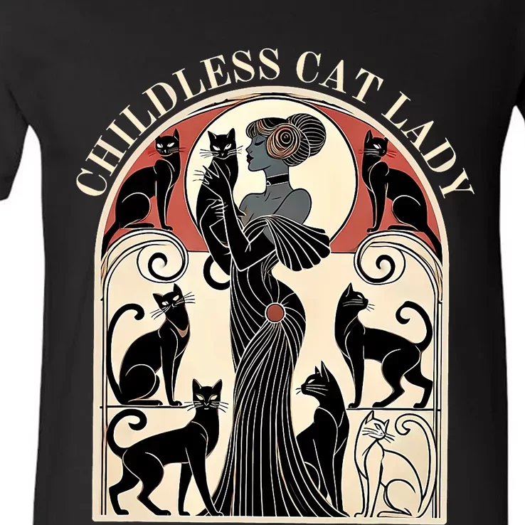 Childless Cat Ladies Cat Karma Retro Funny V-Neck T-Shirt