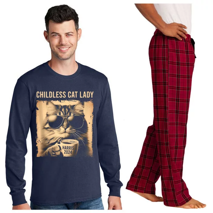 Childless Cat Lady Vintage Coffee Cat Long Sleeve Pajama Set