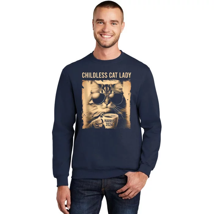 Childless Cat Lady Vintage Coffee Cat Tall Sweatshirt