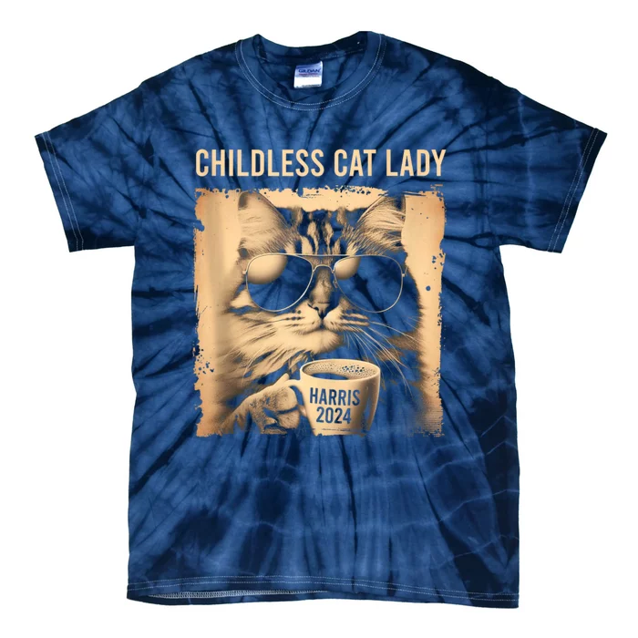 Childless Cat Lady Vintage Coffee Cat Tie-Dye T-Shirt