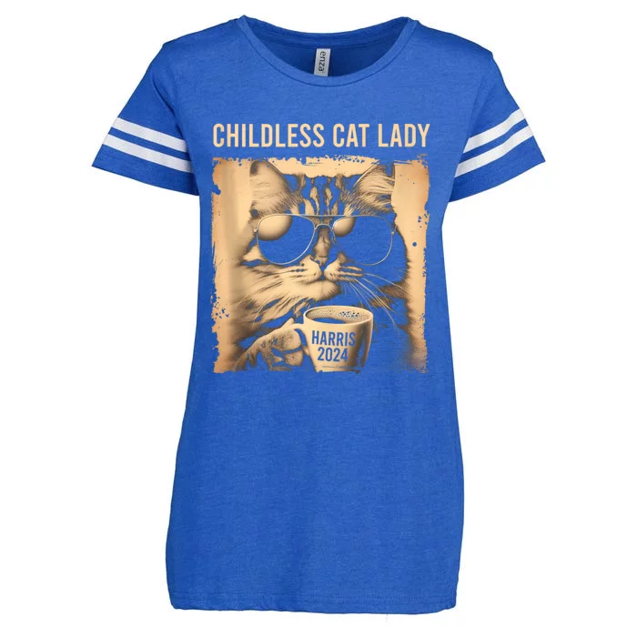 Childless Cat Lady Vintage Coffee Cat Enza Ladies Jersey Football T-Shirt