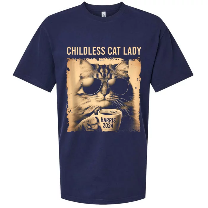 Childless Cat Lady Vintage Coffee Cat Sueded Cloud Jersey T-Shirt