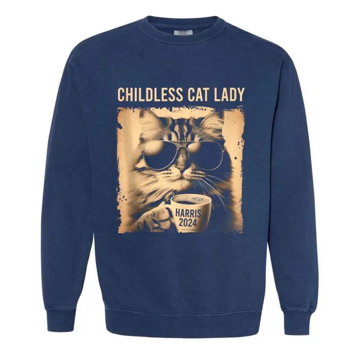 Childless Cat Lady Vintage Coffee Cat Garment-Dyed Sweatshirt