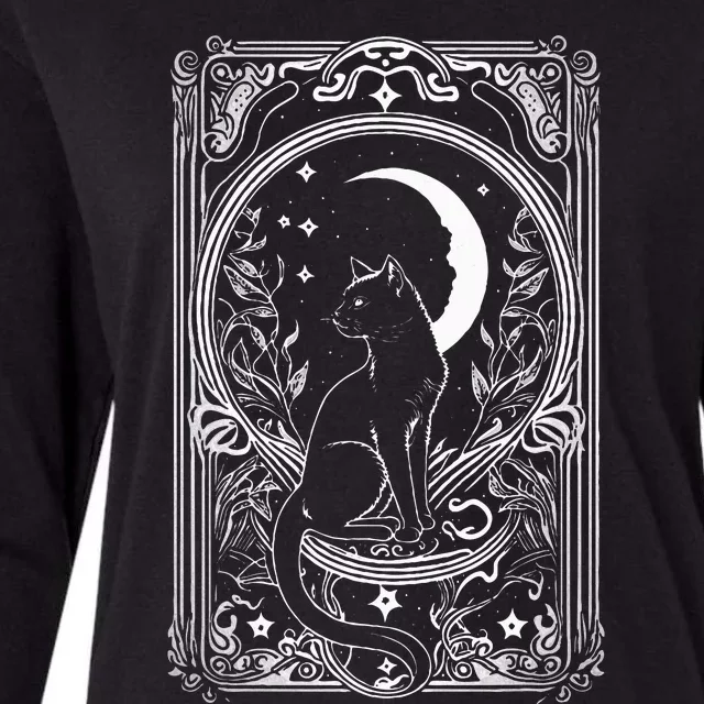 Cute Cat Lover Moon Tarot Card Cat Tarot Card Crescet Moon Womens Cotton Relaxed Long Sleeve T-Shirt