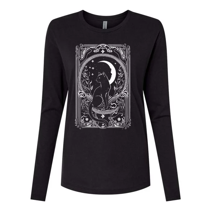 Cute Cat Lover Moon Tarot Card Cat Tarot Card Crescet Moon Womens Cotton Relaxed Long Sleeve T-Shirt