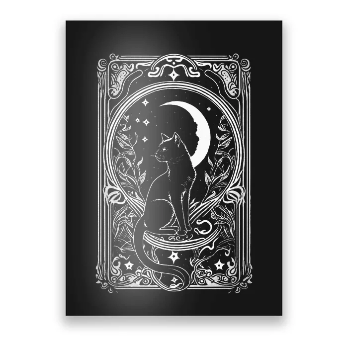 Cute Cat Lover Moon Tarot Card Cat Tarot Card Crescet Moon Poster