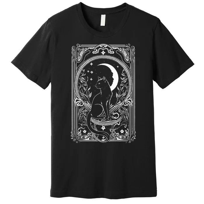 Cute Cat Lover Moon Tarot Card Cat Tarot Card Crescet Moon Premium T-Shirt