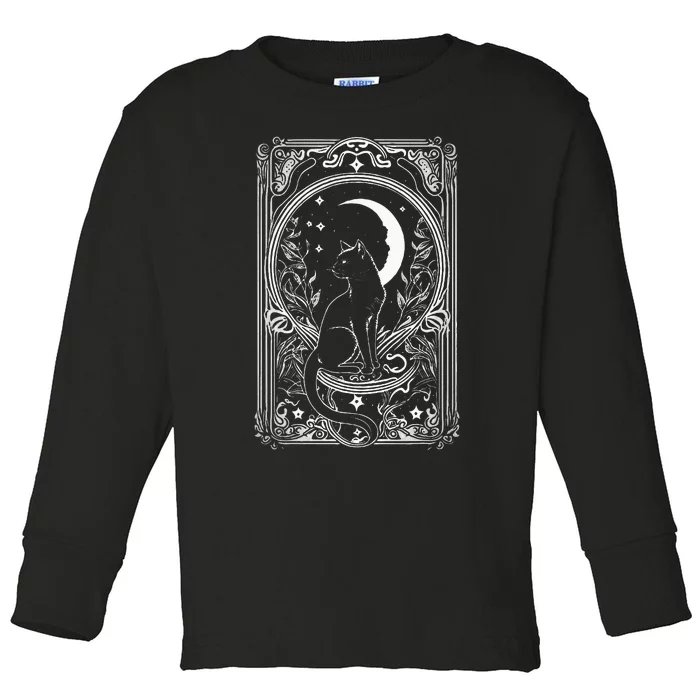 Cute Cat Lover Moon Tarot Card Cat Tarot Card Crescet Moon Toddler Long Sleeve Shirt