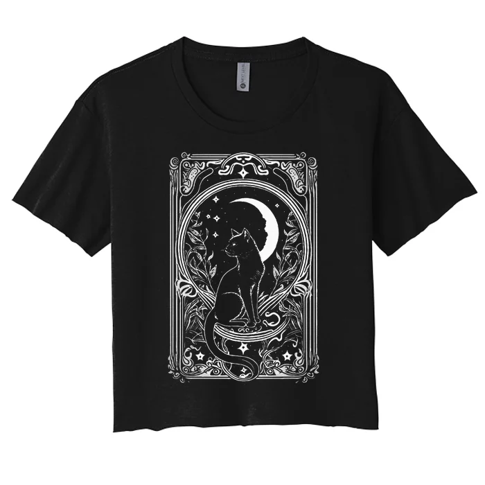 Cute Cat Lover Moon Tarot Card Cat Tarot Card Crescet Moon Women's Crop Top Tee